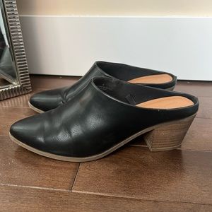 Black Pointy Toe Heeled Mules